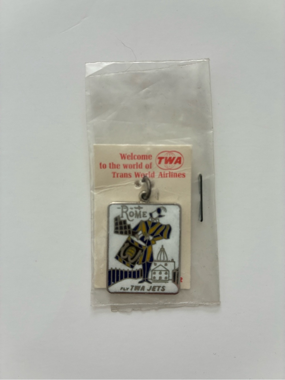 Highly Collectible TWA Vintage Rome Travel Charm- White, Blue & Gold